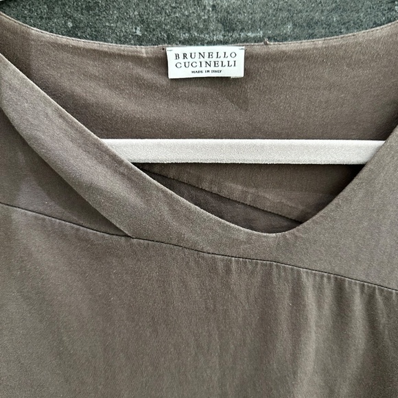Brunello Cucinelli Taupe Color Cotton S/S Top Size L - Picture 3 of 9